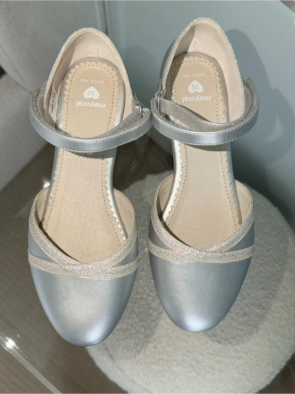 Mayoral Silver Girls' Mary Jane Flats with Glitter Straps